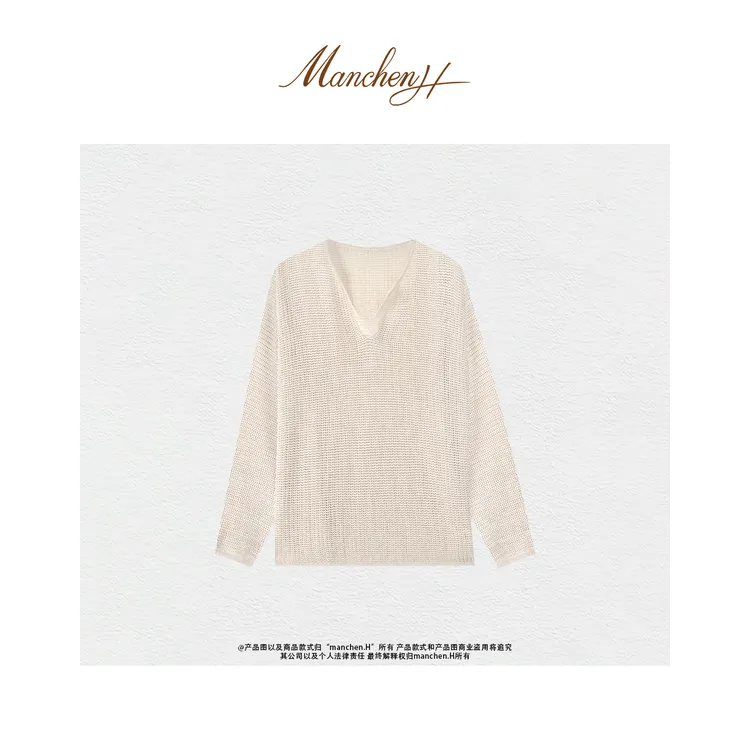 曼辰manchenh"海港晴天"原厂纱亚麻桑蚕丝横织长袖上衣