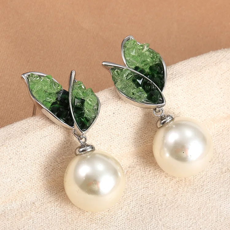 铜合金合成锆石耳饰 气质时尚百搭复古成人简约绿色耳环042