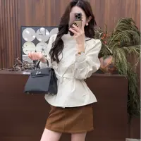 璐璐定制--2025秋季新款大女主时髦伞形褶皱立领皮衣收腰气质上衣