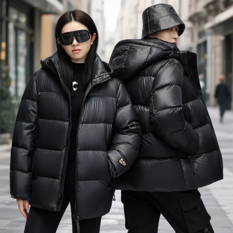 羽绒服男黑金短款秋冬季加厚连帽外套白鸭绒新款高品质时尚保暖
