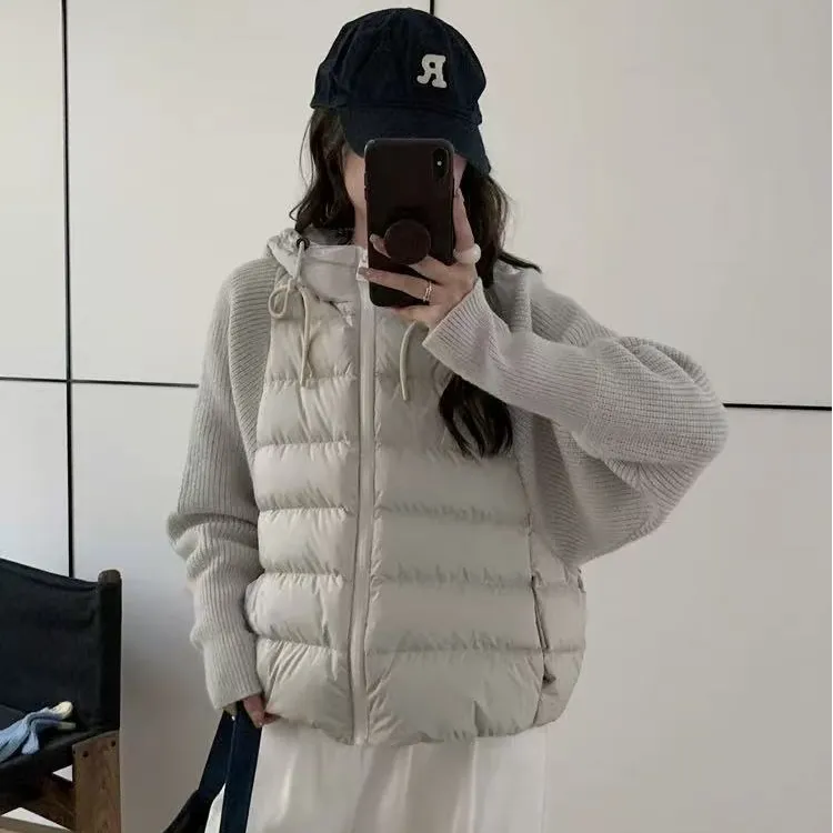 针织棉衣外套女款拼接女式轻薄棉服内胆短款百搭保暖