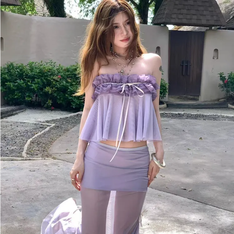 设计感荷叶边抹胸上衣女夏日法式超好看独特漂亮吊带配显瘦半身裙