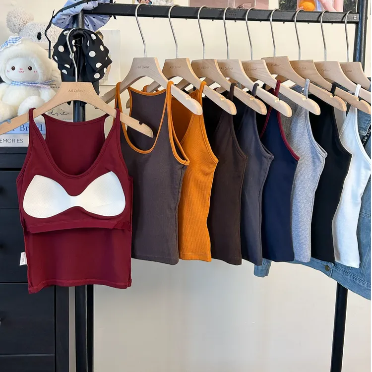 【原版乳胶胸垫】工字挂脖吊带背心女高品质螺纹新疆棉外穿内搭2703