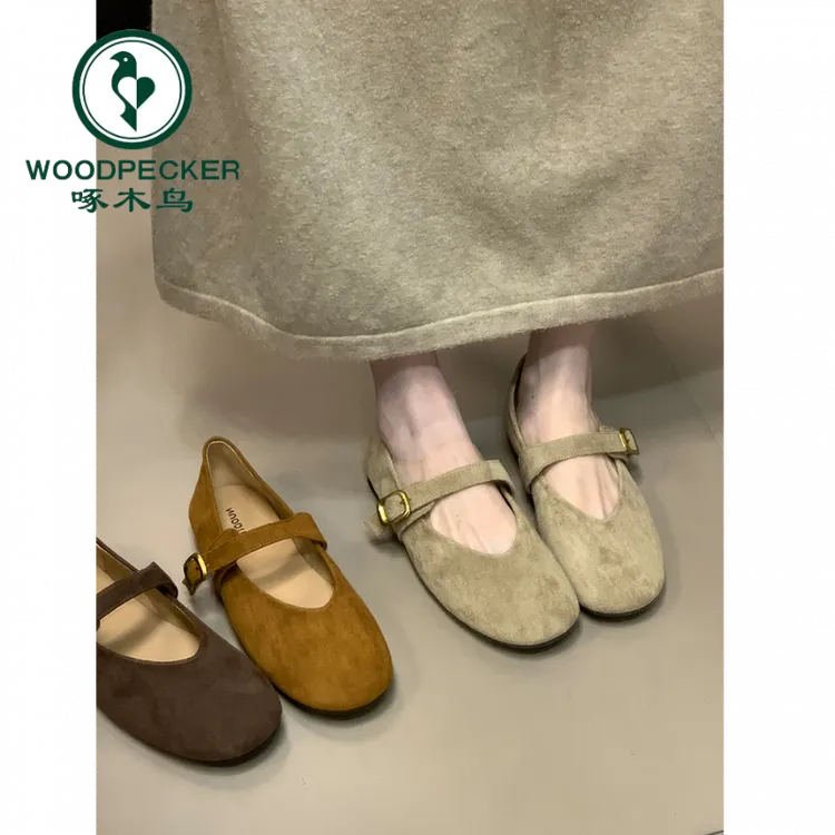 啄木鸟复古平底玛丽珍豆豆鞋女2025新款秋季圆头单鞋法式芭蕾舞鞋