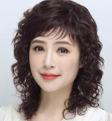 假发全头套女真发全真人发短卷发羊毛卷中老年妈妈款长卷发自然