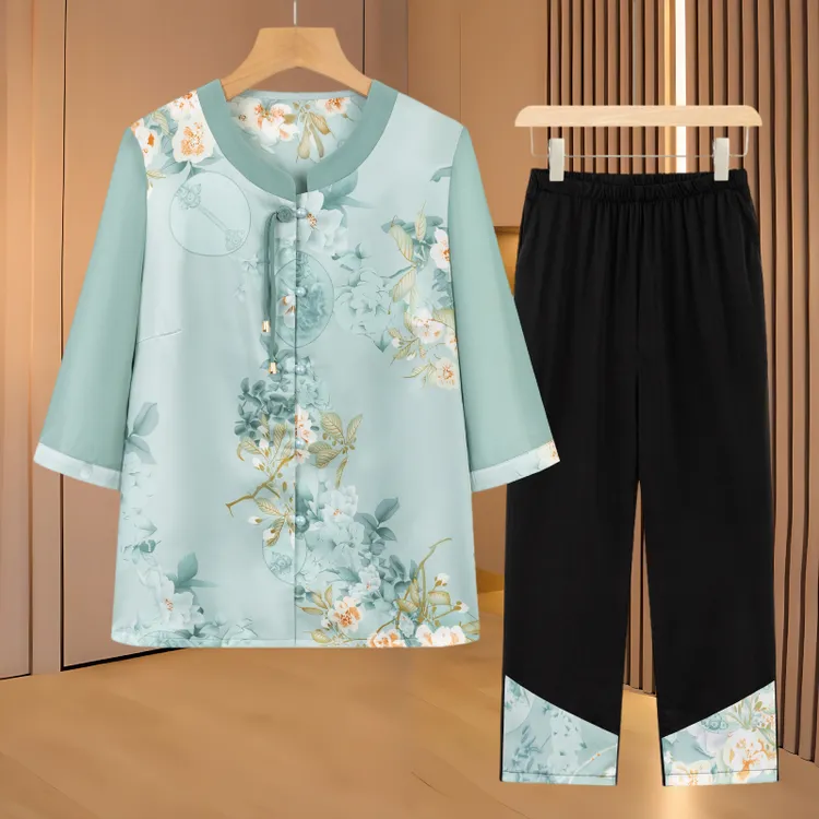 【国风套装】中老年人夏装女妈妈装新中式国风套装奶奶装上衣服太太