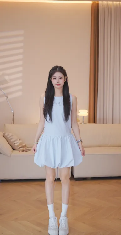 曾小咸 蓝色气质显瘦花苞裙显白少女韩系连衣裙Z252LQP6254