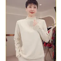 1926设计师款~双面德绒花边纽扣半高领打底衫！