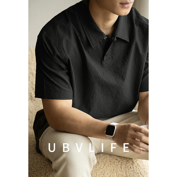 速干透气泡泡纱短袖Polo衫男2025夏季简约耐磨通勤休闲翻领上衣