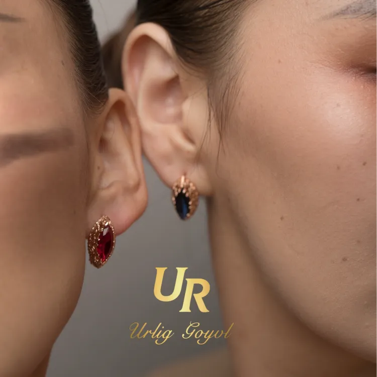 合金锆石耳饰 UR 哈萨克系列红绿蓝玫瑰金色 民族 耳环 耳挂 耳饰