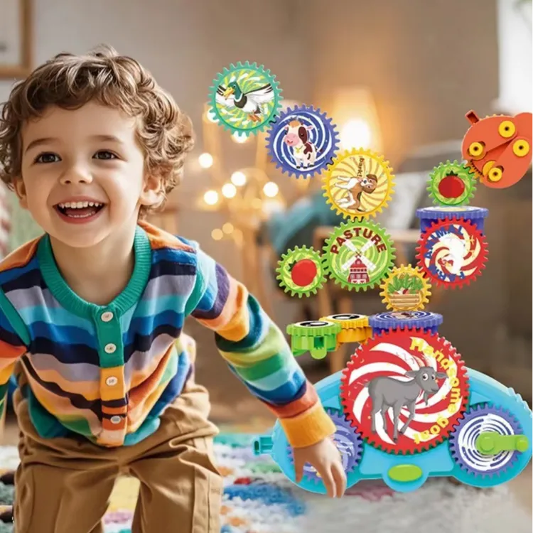 齿轮积木玩具小车电动百变旋转益智互动多种组合颗粒拼装拼插玩具