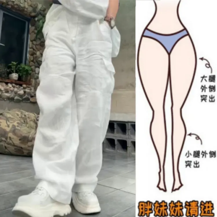 格洛森夏季大码薄款直筒时尚宽松版梨形身材高腰显瘦休闲阔腿长裤