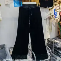 高级冰丝丝绒九分裤显瘦百搭时尚洋气高腰阔腿10525