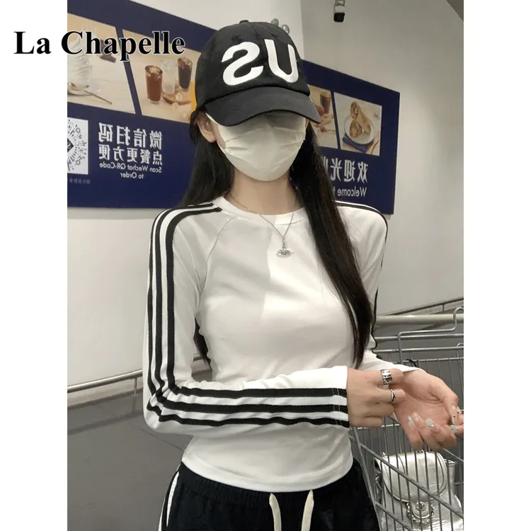 拉夏贝尔2025早春百搭紧身显瘦洋气上衣服美式辣妹撞色圆领T恤女