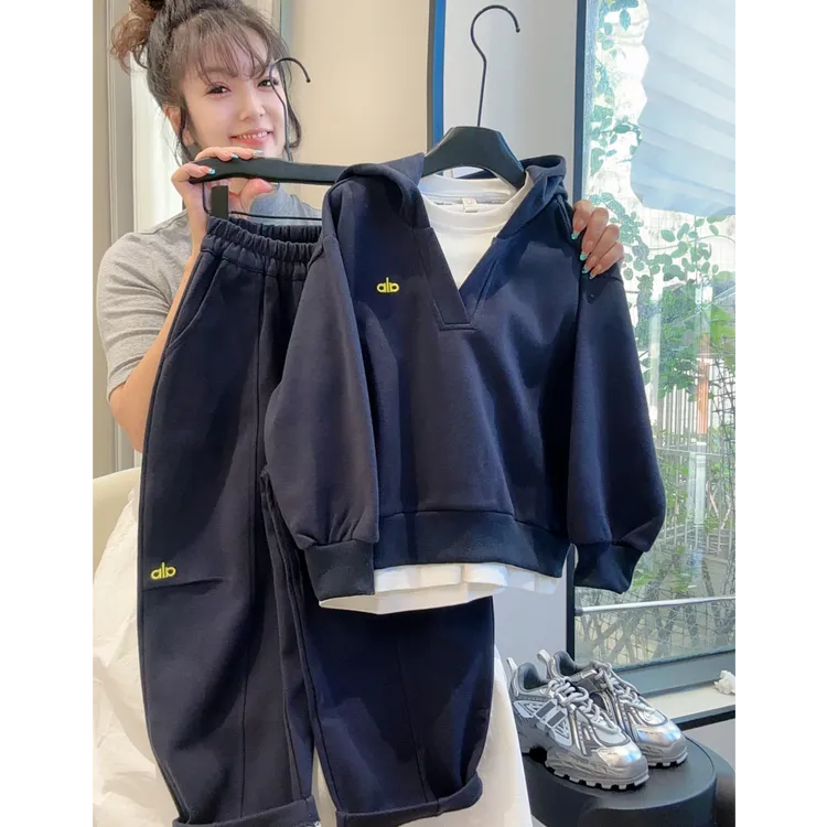 男童套装秋装加厚2025春秋新款儿童男孩运动宽松连帽卫衣裤两件套