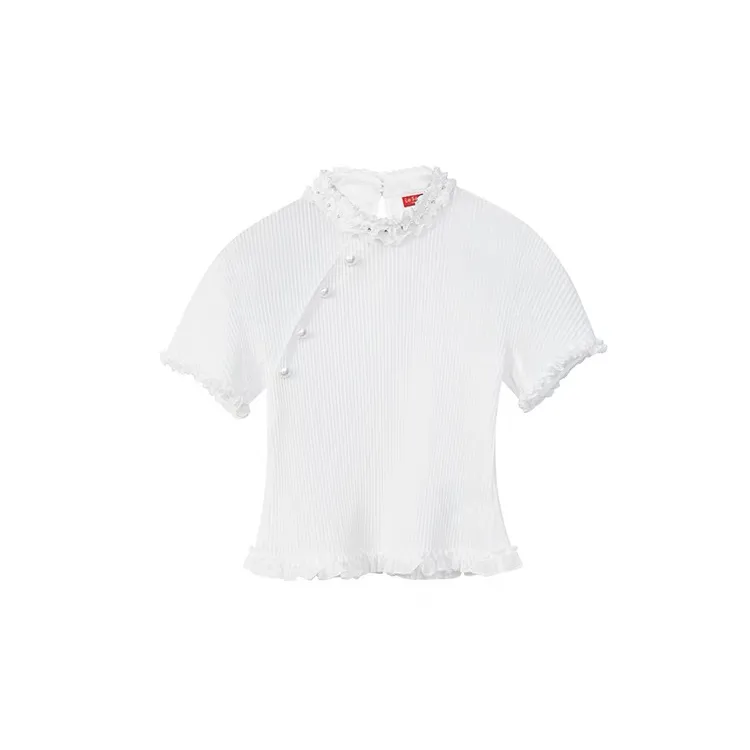 LeFame/拉飞姆2024秋季新浪漫中式网纱薄透压褶上衣LF24Q21ST126