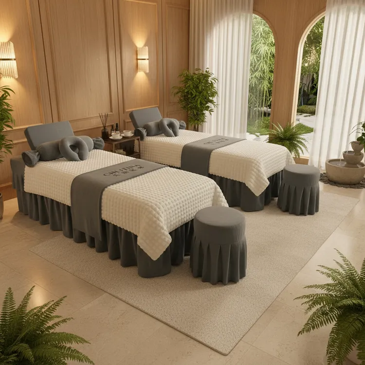 【方格子】冬季灰色牛奶绒美容床罩四件套轻奢美容院专用按摩床冬天