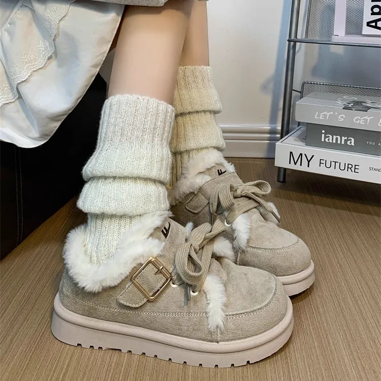 回力保暖防滑雪地靴女2025冬季新款可爱皮毛一体加绒加厚东北棉鞋