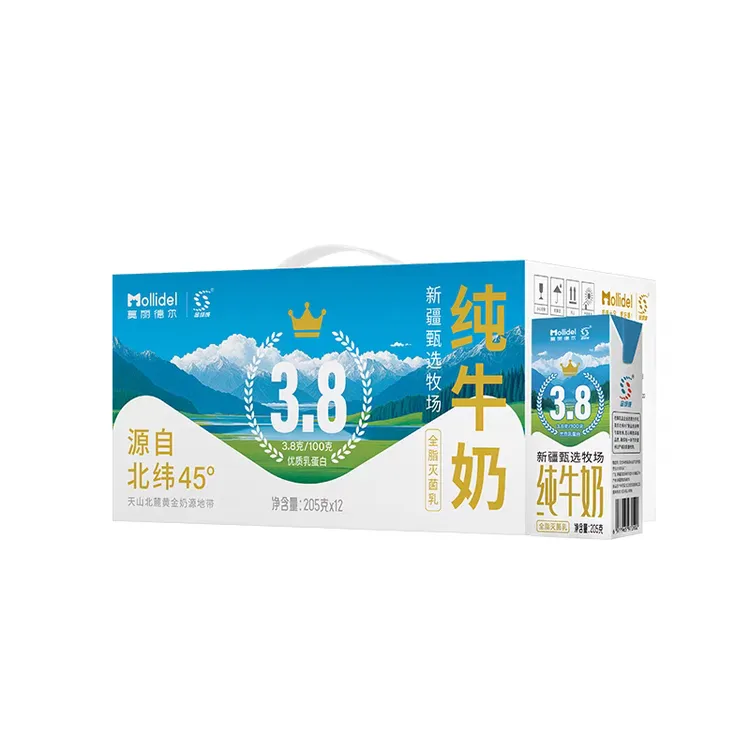 新疆3.8g乳蛋白纯牛奶金绿成全脂牛乳莫丽德尔优质营养学生奶1箱