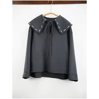 100绵羊毛 学院风海军领藏青色毛呢外套