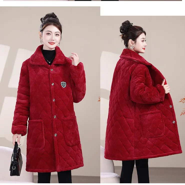 冬季外套女加绒加厚棉衣大褂宽松中长款罩衣中老年厚棉服四川省服