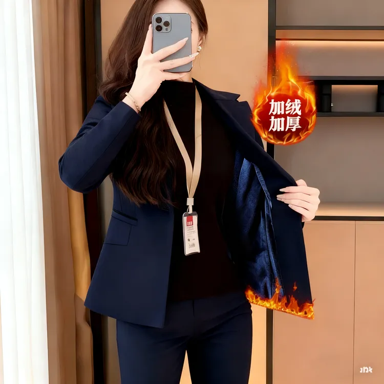 加绒西装套装女冬季2023新款小个子气质工作服西服外套职业装正装