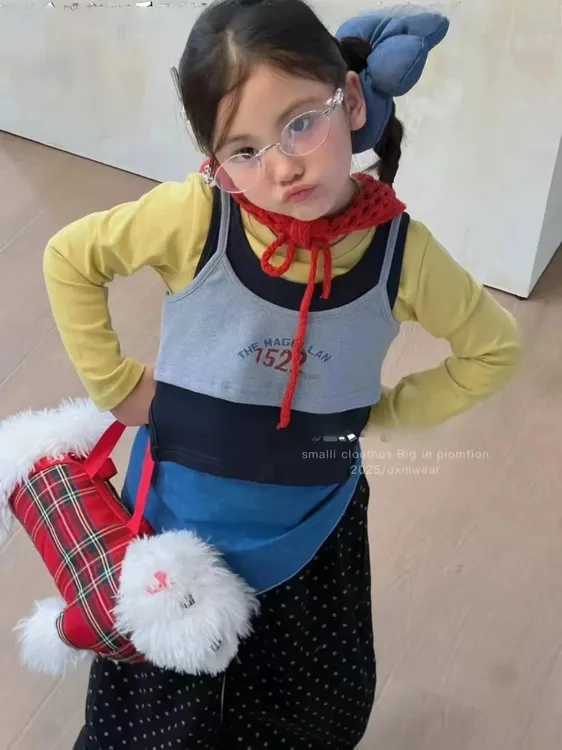 女童长袖t恤2025新款秋季超好看韩系叠穿洋气秋装儿童打底衫女孩