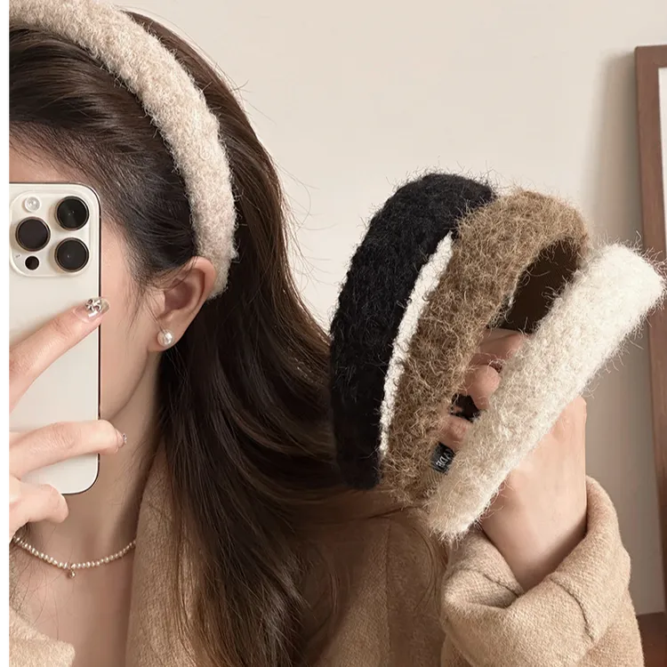 秋冬高级感羊羔毛绒发箍高颅顶海绵头箍气质网红白色时尚百搭发饰