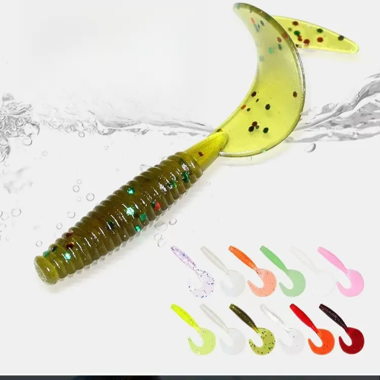 卷尾软饵4cm小卷饵根钓钩套装微物卷尾黑坑软虫蛆混搭螺纹倒钩t尾