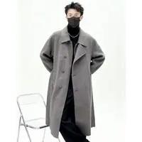 闻琾ASKJIE男长款休闲风落肩袖毛呢外套百搭绵羊毛呢子大衣