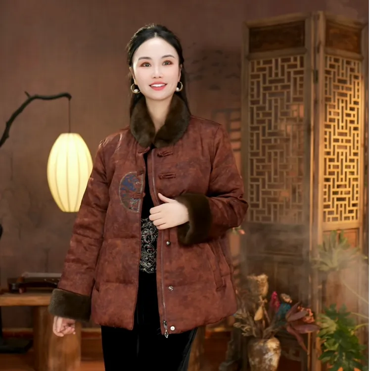 【东方婵韵】中式复古刺绣鸭绒冬季保暖羽绒服短款DFCY29210