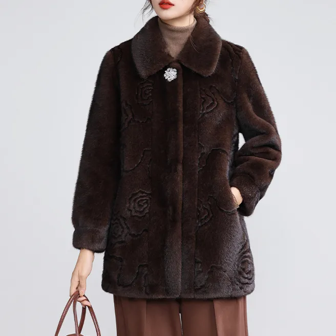 人造皮草 品牌女装正品皮毛翻领开衫外套仿水貂绒洋气皮草大衣