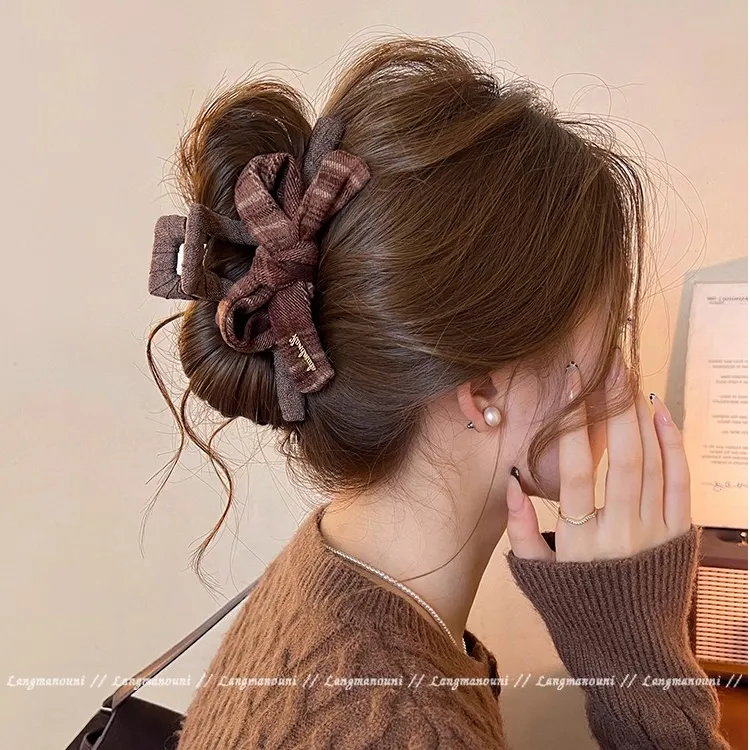 美拉德蝴蝶结抓夹女高级感大号鲨鱼夹子2025新款盘发夹后脑勺头饰