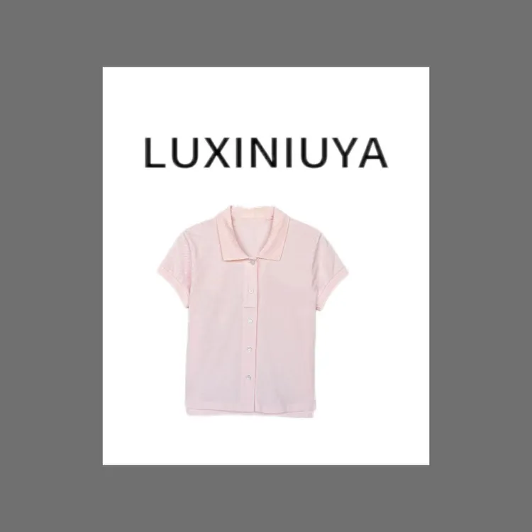 【LUXINIUYA】夏季新款字母显瘦POLO领短袖开衫T恤#CX3161