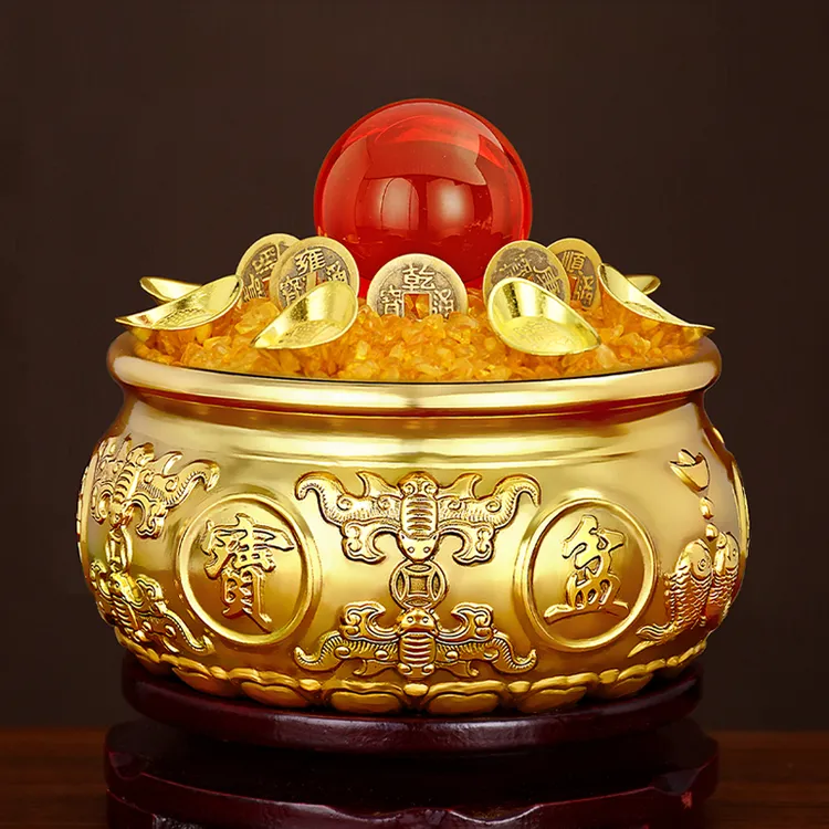 黄铜精工八福聚宝盆摆件家用客厅玄关店铺开业礼品创意装饰工艺品