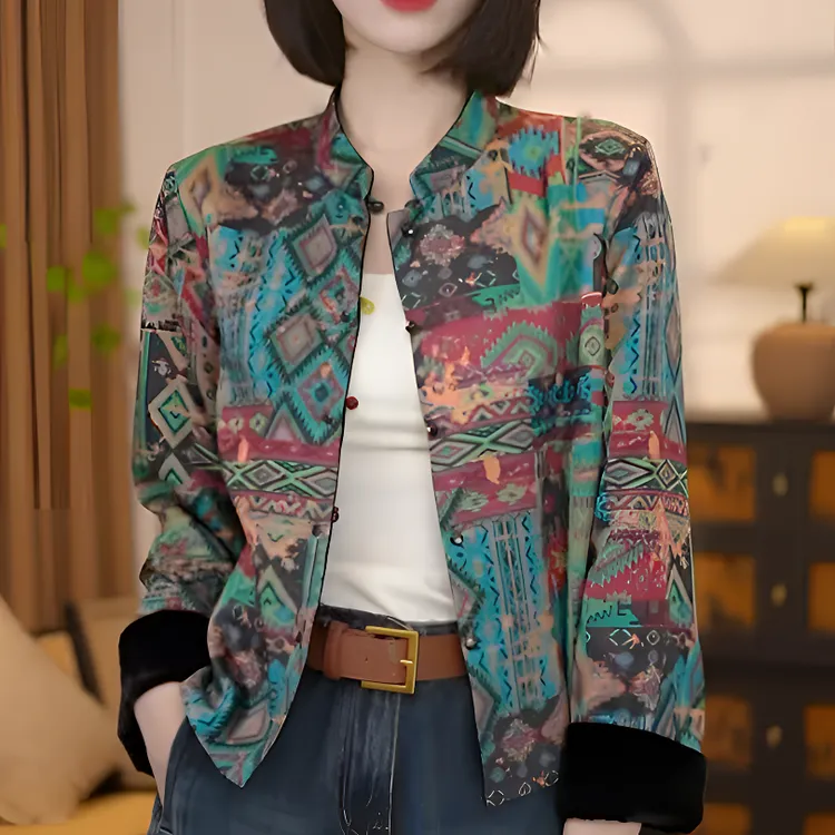 新中式秋季网红洋气炸街女装新款女气质显瘦双面穿彩扣丝绒外套