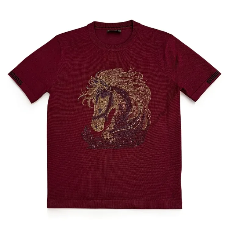 男士冬季针织圆领短袖3071轻奢时尚百搭潮流修身重工提花男装半袖