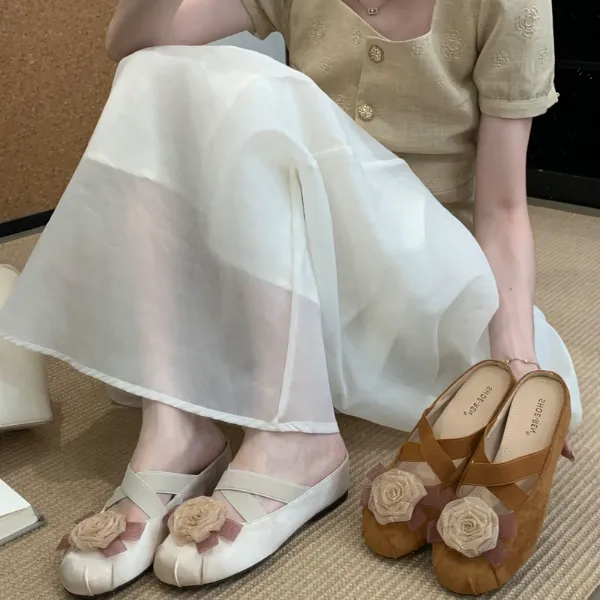 XYR-0715-5法式复古圆头花朵包头半拖鞋女外穿单鞋配裙子鞋凉拖鞋