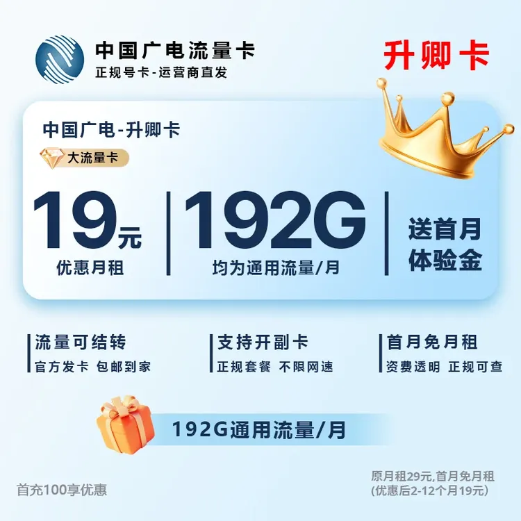 中国广电流量卡19元官方办理广电卡19元流量卡官方正品本地卡