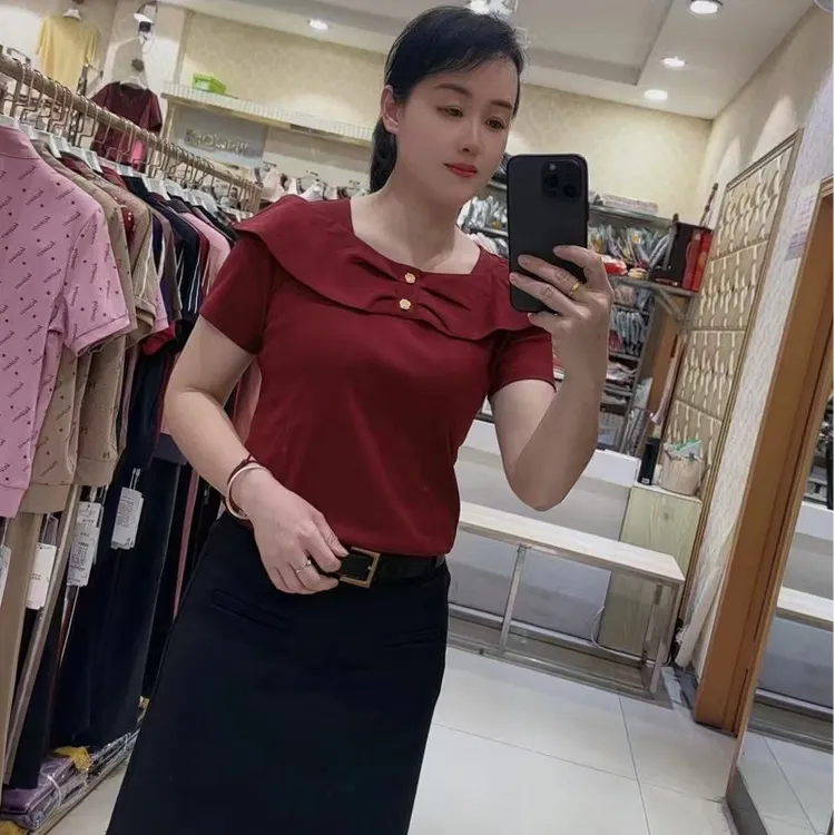 夏季新款荷叶边气质小众款时尚短袖T恤5503