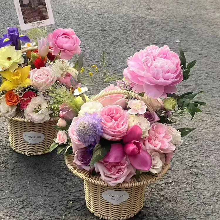 丰印M001手工编织手提花篮米藤草帽篮礼帽款篮子花店鲜花花束插花