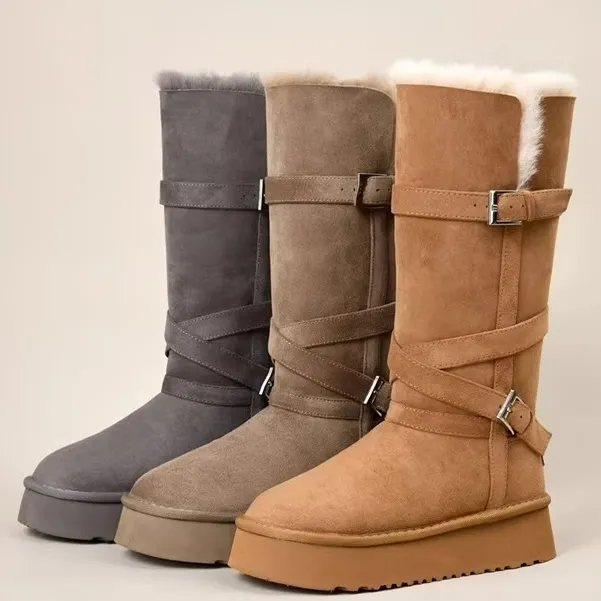 【七七严选】保暖时尚雪地靴中跟平底女鞋靴子冬季加绒加厚中筒中帮