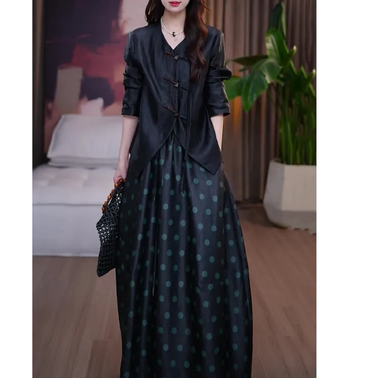 高端气质新中式民族风套装女2025秋季新款气质显瘦上衣+半身裙