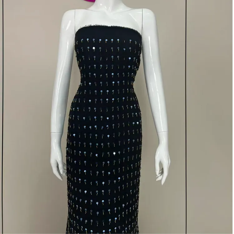 优雅珠子绣布料女士晚礼服日常套装面料