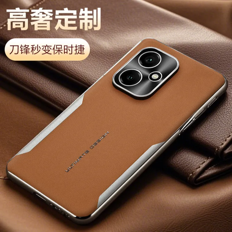 适用荣耀400手机壳电镀素皮轻奢全包保护套皮纹高档防摔商务男女