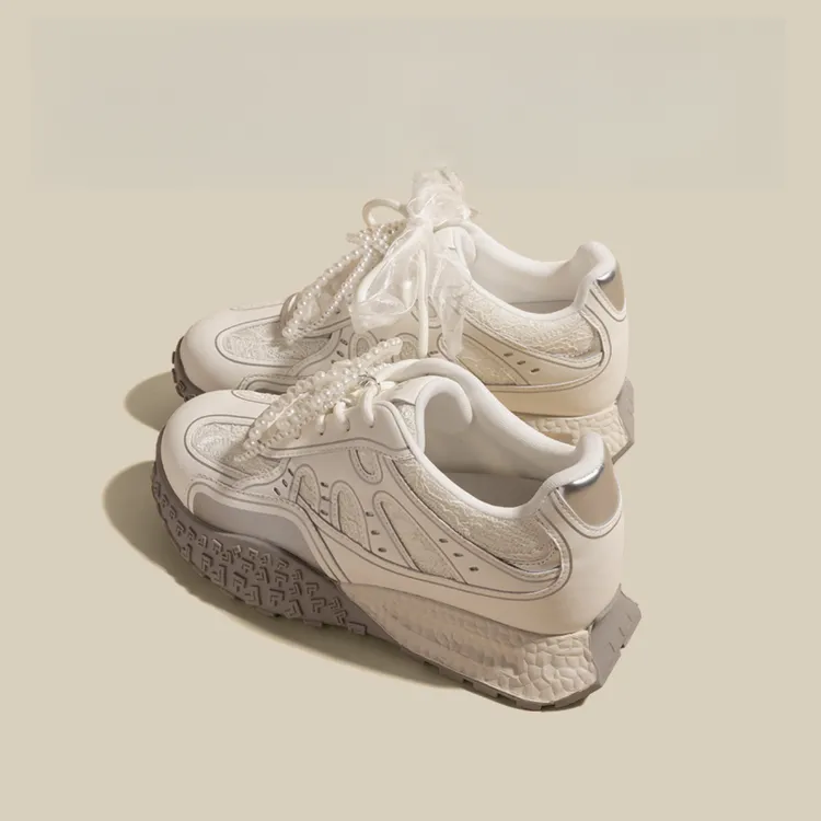 纪诗哲女鞋轻便增高圆头系带德训鞋女爆款厚底防滑休闲运动阿甘鞋