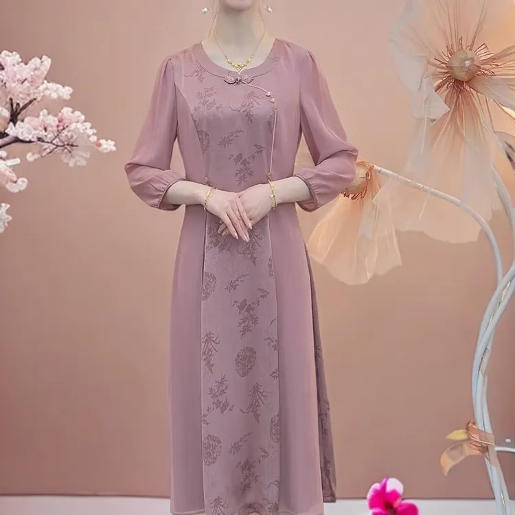 [140]2025夏季新款气质修身百搭显瘦洋气减龄时尚中袖连衣裙