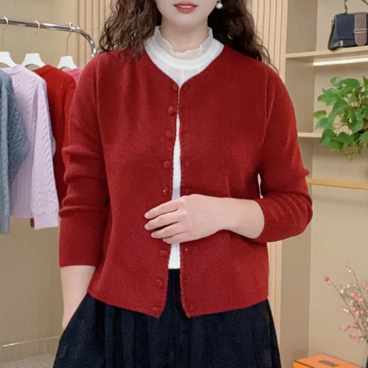 新款小香风时尚百搭圆领开衫毛衣针织外套女2025秋季长袖针织衫