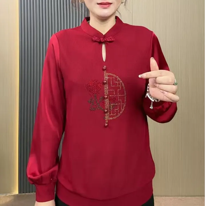 秋季新款中老年妈妈装宽松显瘦中国风长袖衬衫新中式盘扣