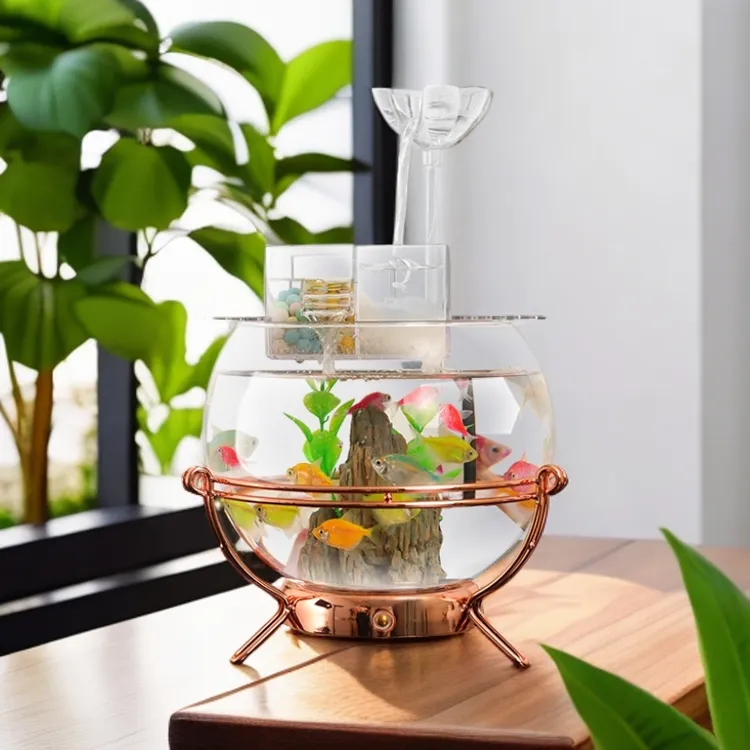 新中式简约多功能高端流水摆件家用小型高透流水造景2025鱼缸造景